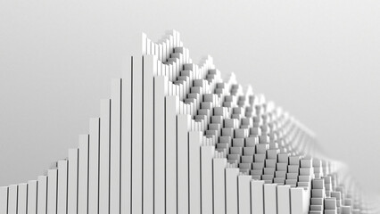 rendered simple-3D scene of diagrammatic field in greyscale. Geometric abstract pattern. 3D wallpaper or background