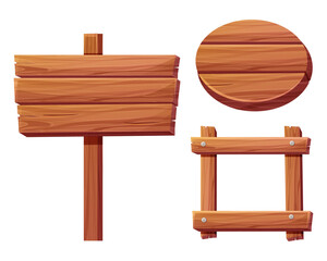 Set wooden frames borders from planks with rope and nails. Wood boards, brown old planks and panels with splits, game ui design