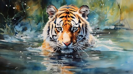 Fototapeta na wymiar Watercolor painting of tiger 
