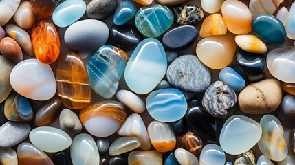 А pile of semi-precious, precious stones, close up 