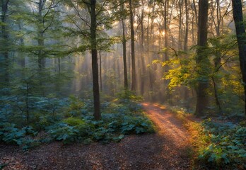 Fototapeta premium Gossamer Groves: Maryland's Enchanted Forest Morning Hues