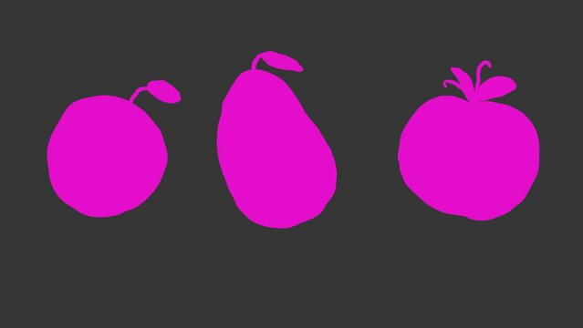 Colorful fruits in the form of pear, apple and tomato dance or tilt left and right.