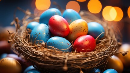 Fototapeta premium Spring Greeting Card Easter Eggs Nest , Background HD, Illustrations