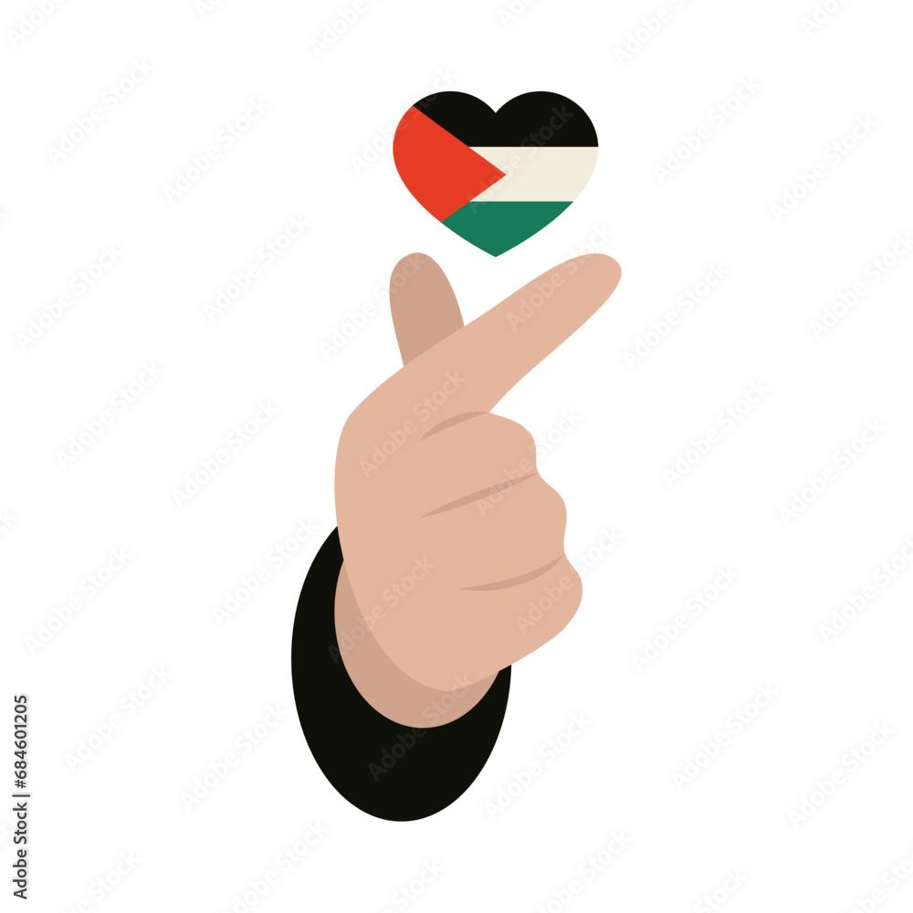 Sticker palestine heart on hands illustration