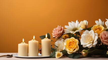 Table Setting Candle On Color Background , Background HD, Illustrations