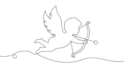 Continuous one line drawing of little angel Cupid. Vector illustration
