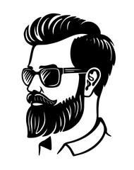 Man with beard and glasses. Face with hairstyle