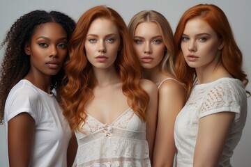 Portrait of mixed multicultural women with different looks on a white background.