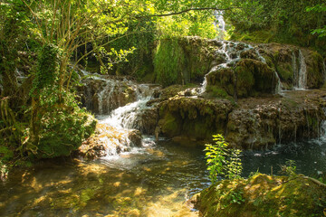 The River Una below Milancev Buk waterfall at Martin Brod in Una-Sana Canton, Federation of Bosnia...