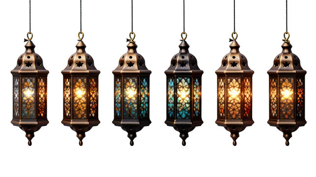 Decorative Lanterns Isolated on Transparent or White Background, PNG