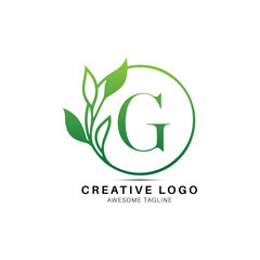 G letter with leaf creative logo design icon