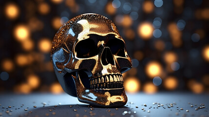 luxury black shiny diamond sparkling skull - obrazy, fototapety, plakaty