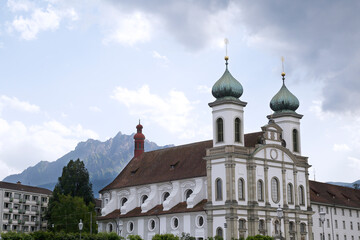 Fototapeta na wymiar Panoramic view of Jesuit church (Jesuitenkirche), Lucerne, Switzerland.
