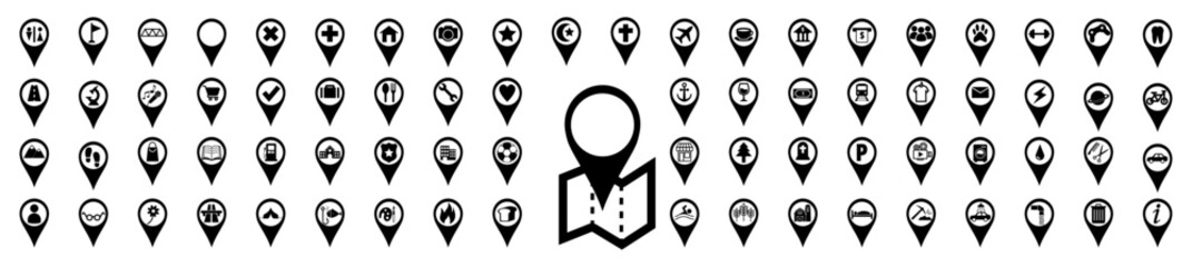 location pin map sign, location mark icon pack, 50 set - obrazy, fototapety, plakaty