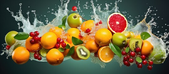 A Colorful Assortment of Fruits Floating in Refreshing Water created images with generative ai