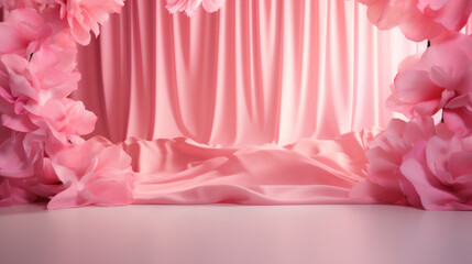 Mockup background with pink flowers and petals on light background