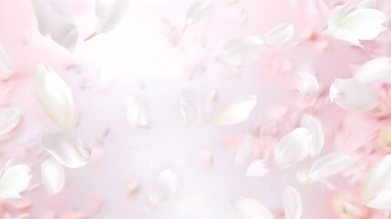 Fototapeta na wymiar Abstract spring background with pastel pink and white flying flower petals.