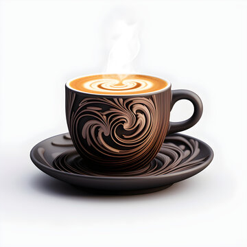 Cup of coffee, 3D Black coffee cup with a latte art pattern