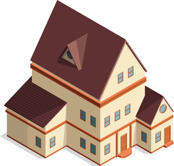 Isometric 3-story house exterior vector illustration