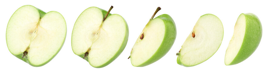 green apple (granny smith apple), half and slice isolated, transparent PNG, collection, PNG format, cut out