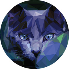 a blue cat in the style of low poly. graphic texture for clothes, fashionable print on fabric. vector illustration