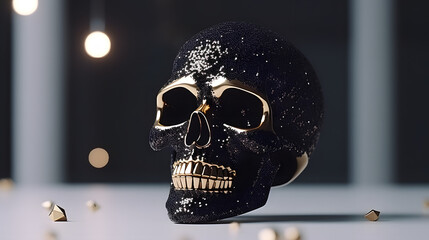luxury black shiny diamond sparkling skull - obrazy, fototapety, plakaty