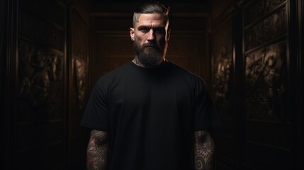 oversized t-shirt on dark background man - obrazy, fototapety, plakaty