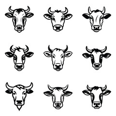 Cows Flat Icon Set Isolated On White Background