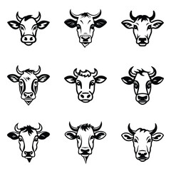 Cows Flat Icon Set Isolated On White Background