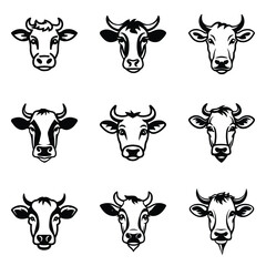 Cows Flat Icon Set Isolated On White Background