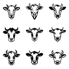 Cows Flat Icon Set Isolated On White Background