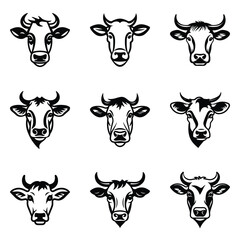 Cows Flat Icon Set Isolated On White Background