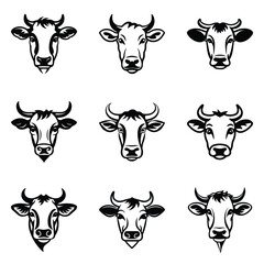 Cows Flat Icon Set Isolated On White Background