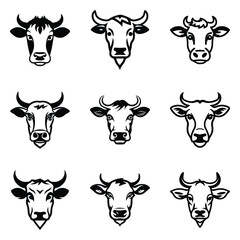 Cows Flat Icon Set Isolated On White Background