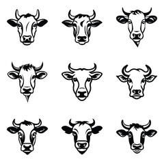 Cows Flat Icon Set Isolated On White Background