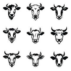 Cows Flat Icon Set Isolated On White Background