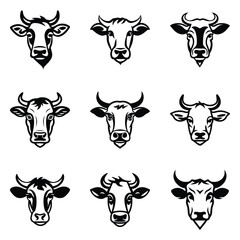 Cows Flat Icon Set Isolated On White Background