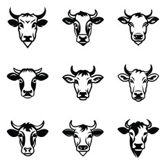 Cows Flat Icon Set Isolated On White Background