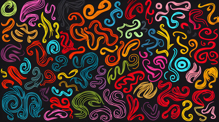 Charcoal pencil curly lines, colorful squiggles and shapes. Multi colored charcoal pencil scribble vector set. Hand drawn chalk smears and thin lines. Crayon sketch and Marker childish. generative ai.