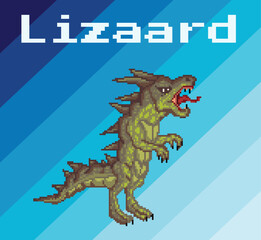 pixel art style illustration vector 8 bit 8-bit character set retro design game aseprite vintage lizard