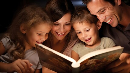Fototapeta na wymiar Family with children reading a book