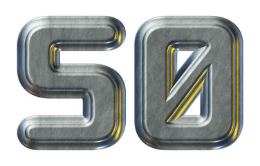 Silver metallic number 50 isolated on transparent background for education concept