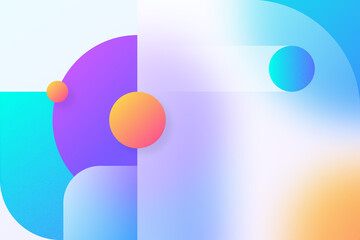 Bright and modern 3D rendering with a glass morphism style, featuring spherical shapes and fluid color gradients for a dynamic and glossy abstract background