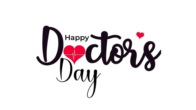 World Doctors Day. Happy doctors day calligraphy or lettering with heartbeat symbol isolated on white background. Greeting card. 
