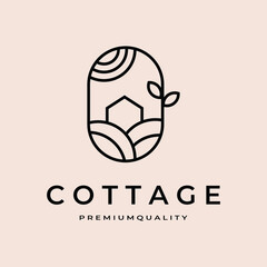 simple cottage house icon vector badge logo line art illustration design