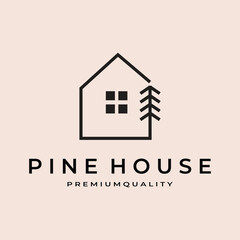 pine house line art logo vector simple icon illustration design