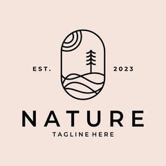 nature landscape minimal badge logo line art vector graphic design illustration