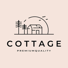 simple cottage house icon vector logo line art illustration designPrint