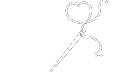 needle and thread heart line drawing, sketch vector