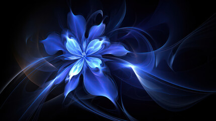 Abstract dark background with beautiful sparkling blue flower as wallpaper background illustration